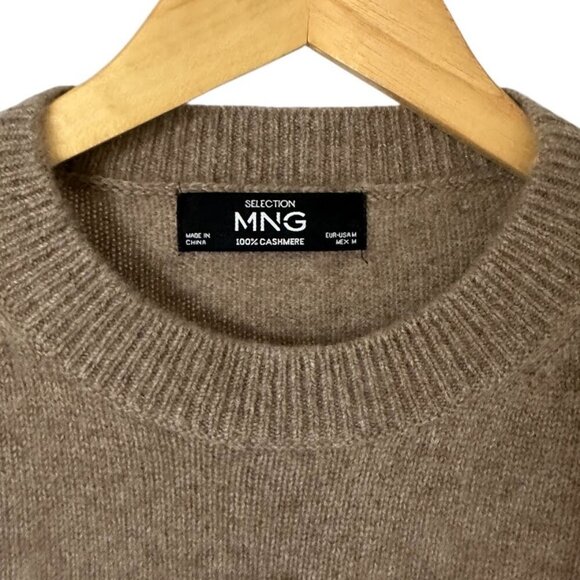 Mango Brown Cashmere Cropped Crewneck Short Sleeve Sweater Medium Minimalist - Picture 8 of 11